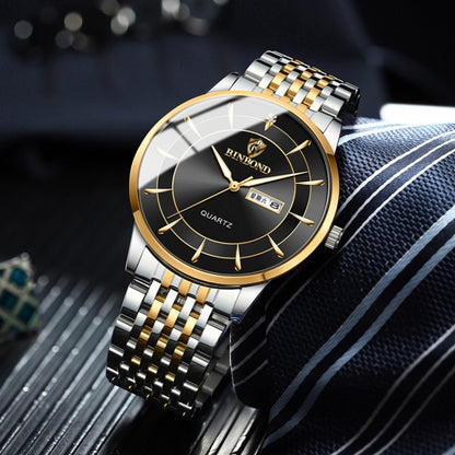 BINBOND B2077 30M Waterproof Quartz Luminous Watch Butterfly Buckle Men's Steel Belt Watch(Inter-gold-Gold) - Metal Strap Watches by BINBOND | Online Shopping UK | buy2fix