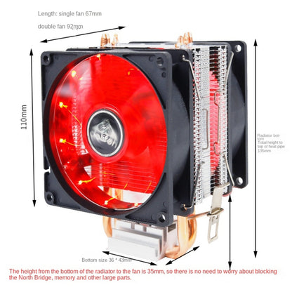 Desktop Computer Double Copper Tube CPU Radiator Super Quiet Without Light 3-pin Double Fan - Fan Cooling by buy2fix | Online Shopping UK | buy2fix