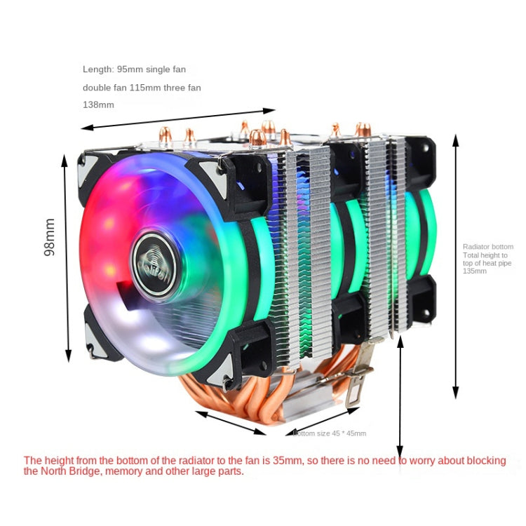 Desktop Computer Double Copper Tube CPU Radiator Super Quiet Blue Light 3-pin Double Fan - Fan Cooling by buy2fix | Online Shopping UK | buy2fix