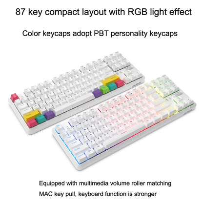 Ajazz K870T 87-Key RGB Office Game Phone Tablet Bluetooth/Wired Dual-Mode Mechanical Keyboard Tea Shaft (White) - Wired Keyboard by Ajazz | Online Shopping UK | buy2fix