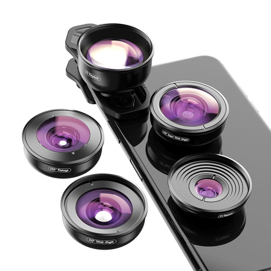 APEXEL APL-HB5 5 in 1 Wide Angle Macro Fisheye HD External Mobile Phone Lens(Set) - Macro & Wide-angle by APEXEL | Online Shopping UK | buy2fix