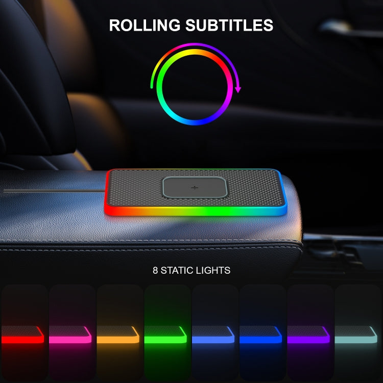 2 In 1 15W Car Mobile Phone Wireless Charger Non-slip Mat with Colorful Light USB-C/Type-C Cable 1m - Wireless Charging Pads by buy2fix | Online Shopping UK | buy2fix