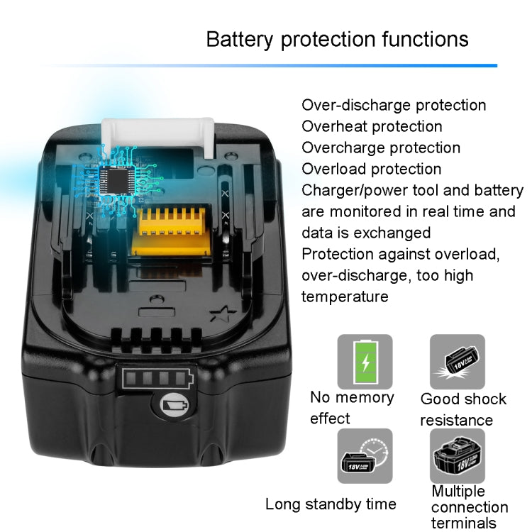 18V Hand Drill Lithium Battery Electric Tool Battery Pack For Makit BL1850 / BL1830 / BL1835 / LXT400 / 194204-5, Capacity: 4000mAh - Electric Saws & Accessories by buy2fix | Online Shopping UK | buy2fix