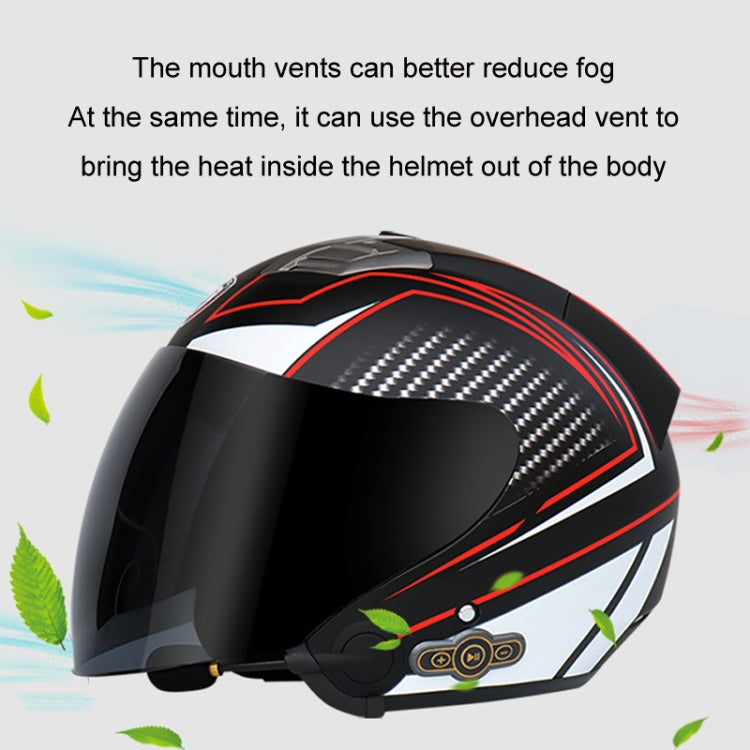 KUQIBAO Motorcycle Smart Bluetooth Sun Protection Double Lens Safety Helmet, Size: M(Matte Black Phantom Fiber+Black Tail) - Helmets by KUQIBAO | Online Shopping UK | buy2fix