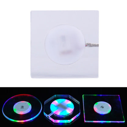 100x10mm Square USB Charging LED Light Up Acrylic Coaster Transparent Crystal Base(Colorful Light) - Car Drink Holders by buy2fix | Online Shopping UK | buy2fix