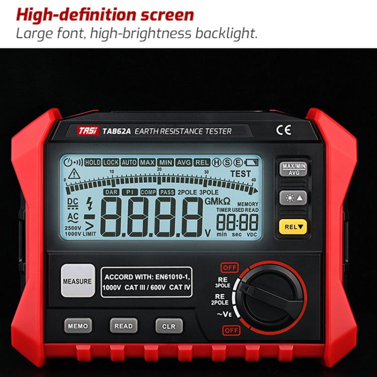 TASI TA862A Ground Resistor Tester Grounding Voltage Measurement High Precision Digital Resistance Meter - Battery & Resistance Tester by TASI | Online Shopping UK | buy2fix