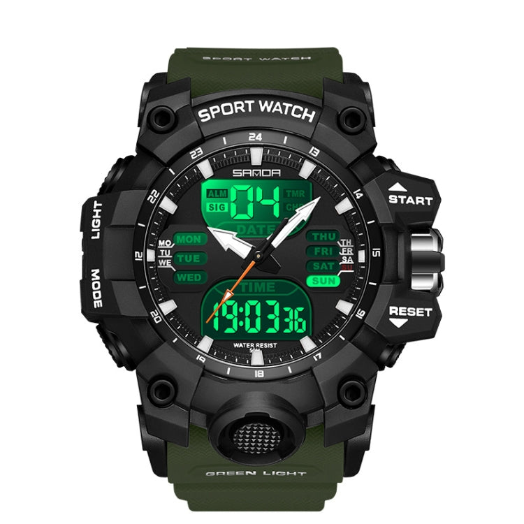 SANDA Green Light Alarm Clock Multifunctional Waterproof Shockproof Transparent Watch(Army Green) - Silicone Strap Watches by SANDA | Online Shopping UK | buy2fix