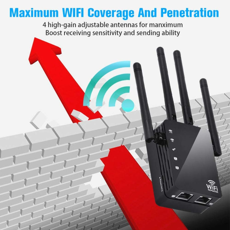 5G/2.4G 1200Mbps WiFi Range Extender WiFi Repeater With 2 Ethernet Ports EU Plug Black - Broadband Amplifiers by buy2fix | Online Shopping UK | buy2fix