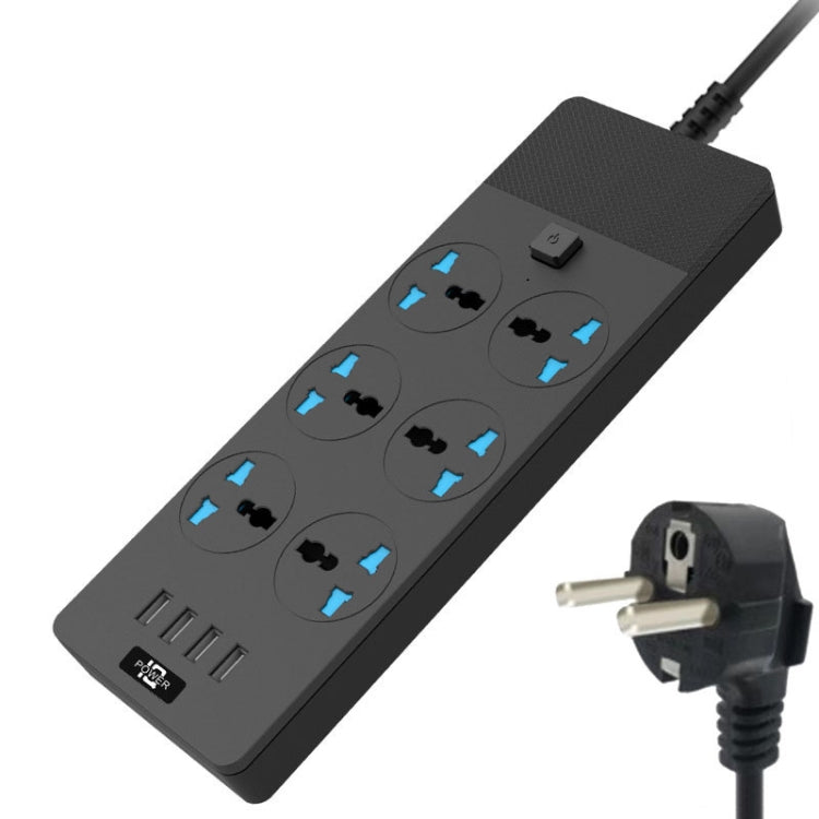 TB-T12 3000W 2m 4-USB Ports + 6-Jacks Multifunctional Flame-Retardant Socket With Switch(EU Plug) - Extension Socket by buy2fix | Online Shopping UK | buy2fix