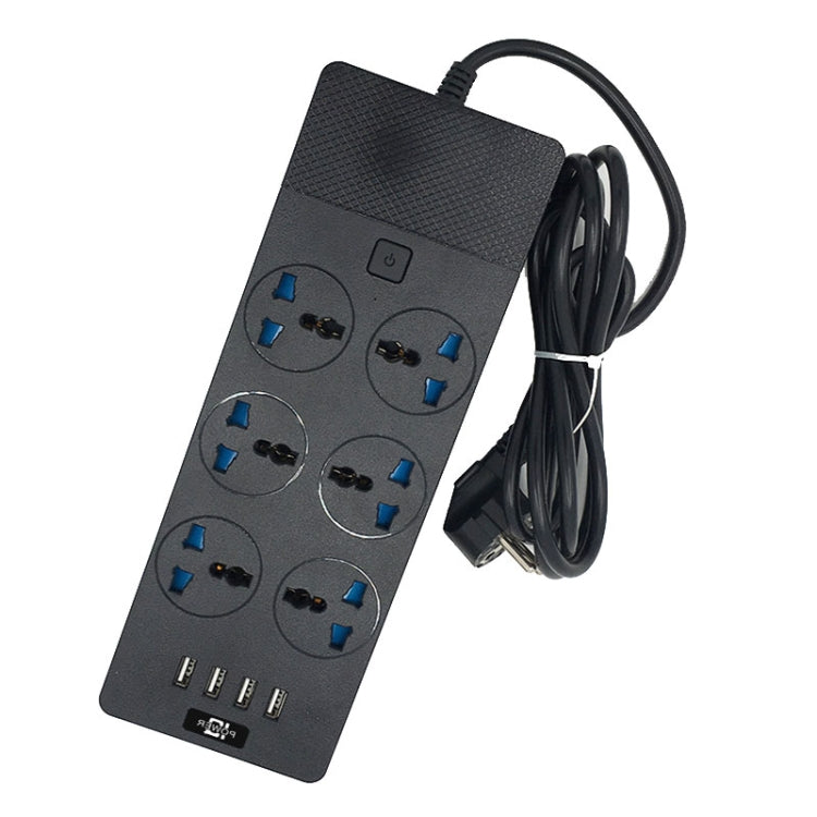 TB-T12 3000W 2m 4-USB Ports + 6-Jacks Multifunctional Flame-Retardant Socket With Switch(EU Plug) - Extension Socket by buy2fix | Online Shopping UK | buy2fix