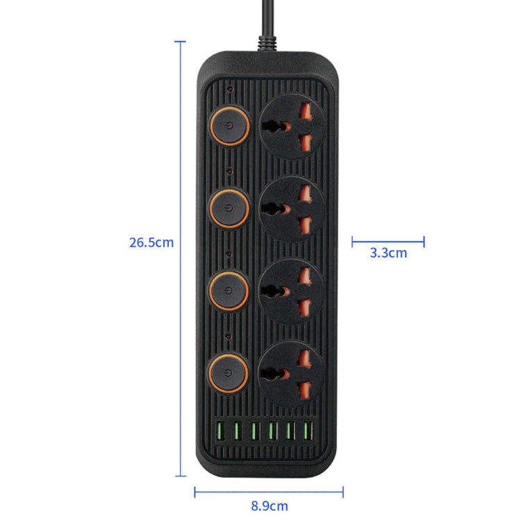 A05 2m 3000W 4 Plugs + 6-USB Ports Multifunctional Flame-Retardant Socket With Switch(UK Plug) - Extension Socket by buy2fix | Online Shopping UK | buy2fix