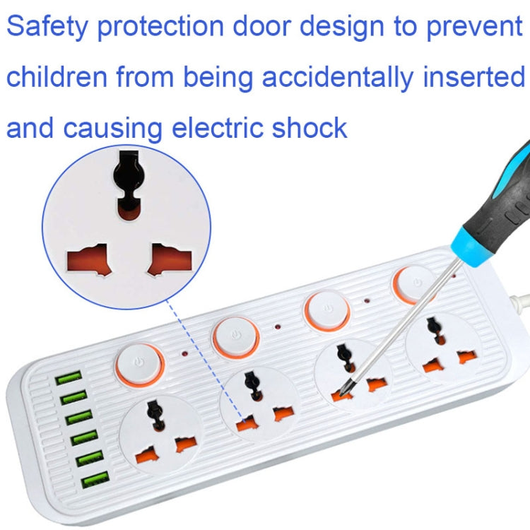 A05 2m 3000W 4 Plugs + 6-USB Ports Multifunctional Flame-Retardant Socket With Switch(UK Plug) - Extension Socket by buy2fix | Online Shopping UK | buy2fix