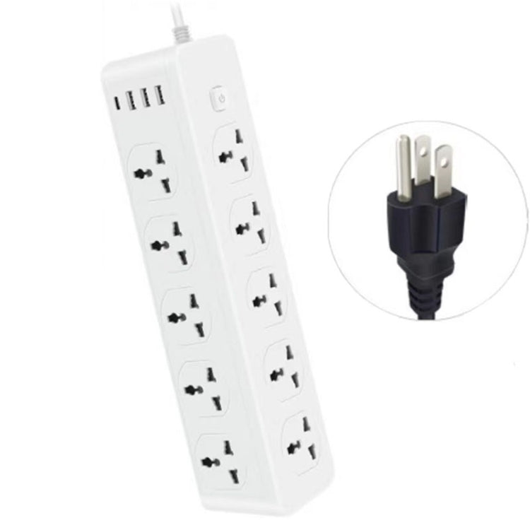 D15 2m 3000W 10 Plugs + PD + 3-USB Ports Vertical Socket With Switch, Specification: Three-pin US Plug - Extension Socket by buy2fix | Online Shopping UK | buy2fix