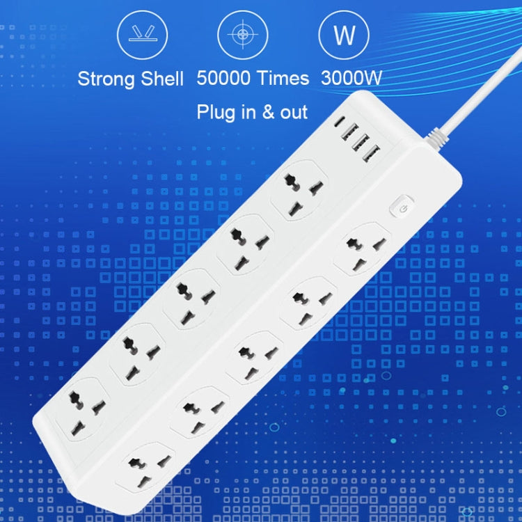 D15 2m 3000W 10 Plugs + PD + 3-USB Ports Vertical Socket With Switch, Specification: EU Plug - Extension Socket by buy2fix | Online Shopping UK | buy2fix