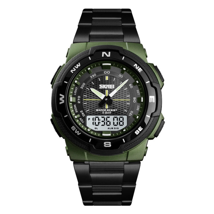 SKMEI 1370 Multifunctional Men Outdoor Sports Noctilucent Waterproof Stainless Steel Digital Wrist Watch (Army Green) - Sport Watches by SKMEI | Online Shopping UK | buy2fix