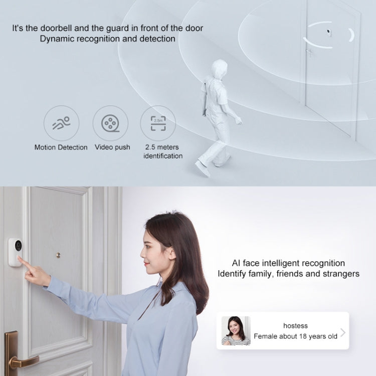 Original Xiaomi Mijia 1280x720P Smart Video Visual Doorbell with Doorbell Receiver, Support Infrared Night Vision & Change Voice Intercom & Real-time Video Viewing(White) - Security by Xiaomi | Online Shopping UK | buy2fix