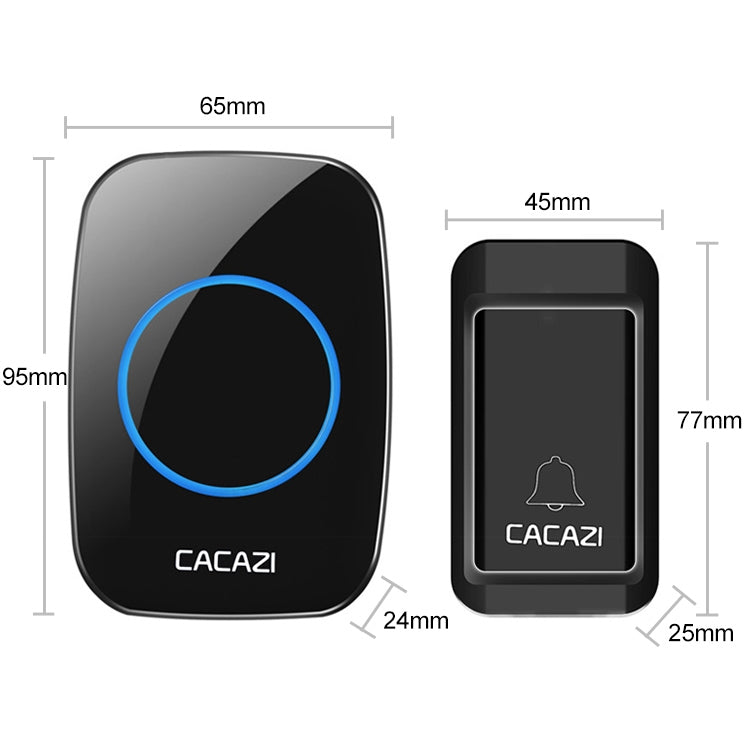 CACAZI A10G One Button One Receivers Self-Powered Wireless Home Cordless Bell, EU Plug(Black) - Security by CACAZI | Online Shopping UK | buy2fix