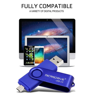 MicroDrive 16GB USB 3.0 Android Phone & Computer Dual-use Rotary Metal U Disk (Blue) - USB Flash Drives by MicroDrive | Online Shopping UK | buy2fix