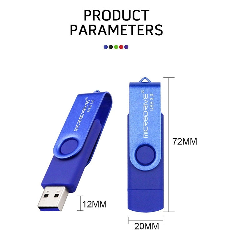 MicroDrive 16GB USB 3.0 Android Phone & Computer Dual-use Rotary Metal U Disk (Blue) - USB Flash Drives by MicroDrive | Online Shopping UK | buy2fix